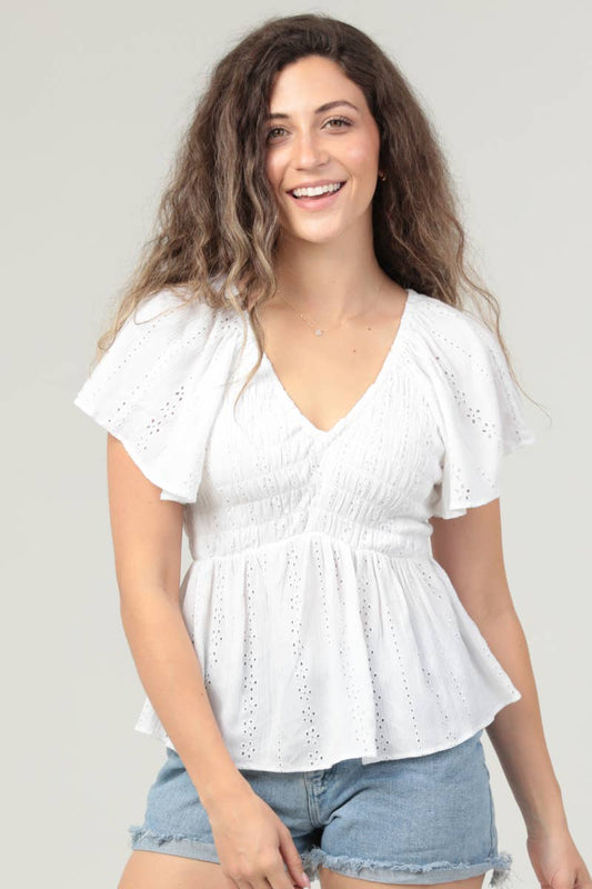 Eyelet Embroidered Smocked Bodice