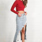 High Rise Distressed Denim Maxi Skirt