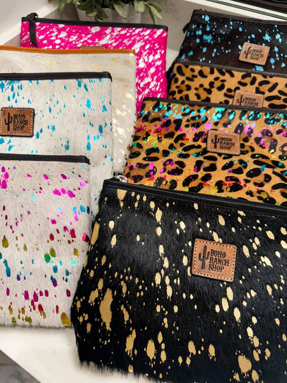 Western Cowhide Makeup Bag Travel - Southern Sassy Boutique