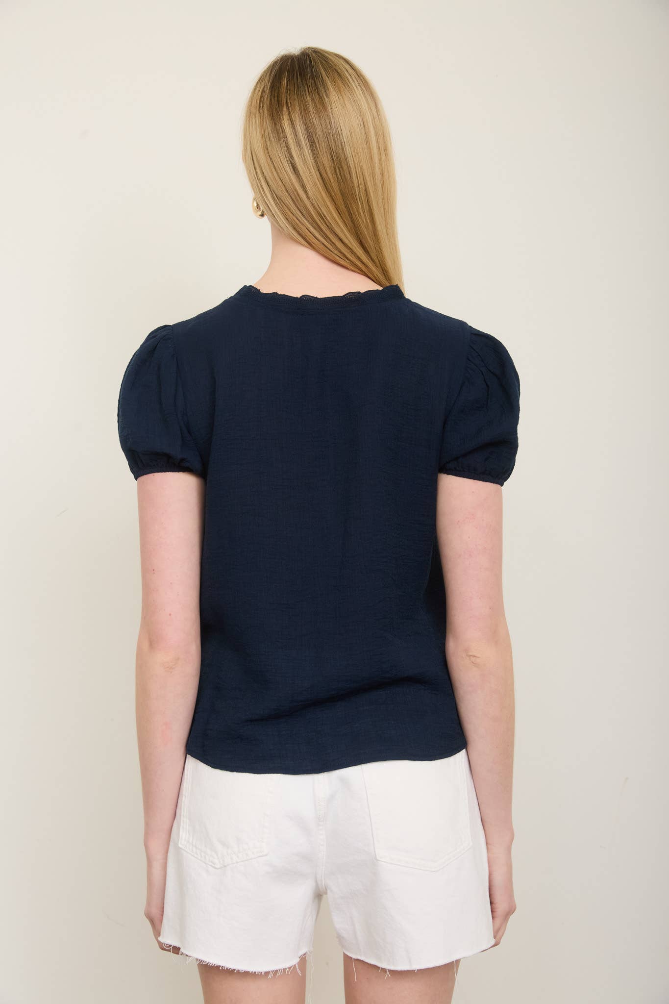 PLUS SCALLOP TRIM V NECK EDGE LACE BUTTON DOWN TOP
