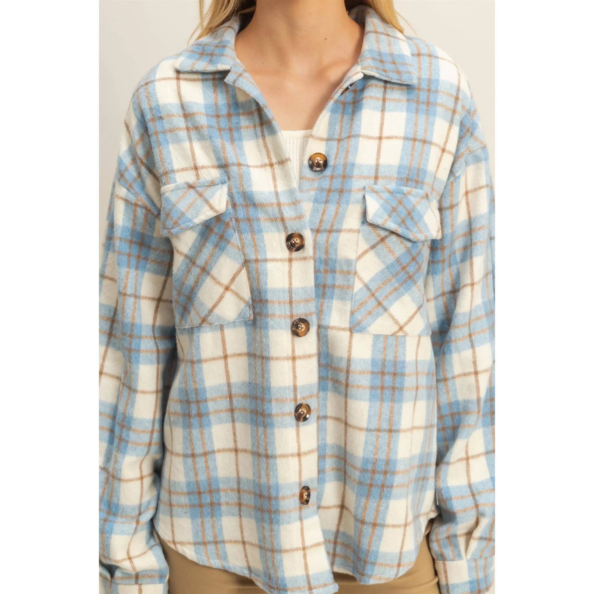 Collared Plaid Shacket - Southern Sassy Boutique