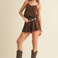 SUEDE PLEATED SLEEVELESS TOP AND SHORTS SET
