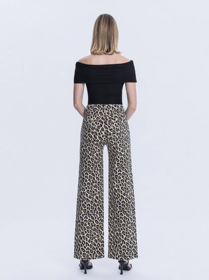 SUPER HIGH RISE LEOPARD PRINT WIDE LEG JEANS LV2000LPD