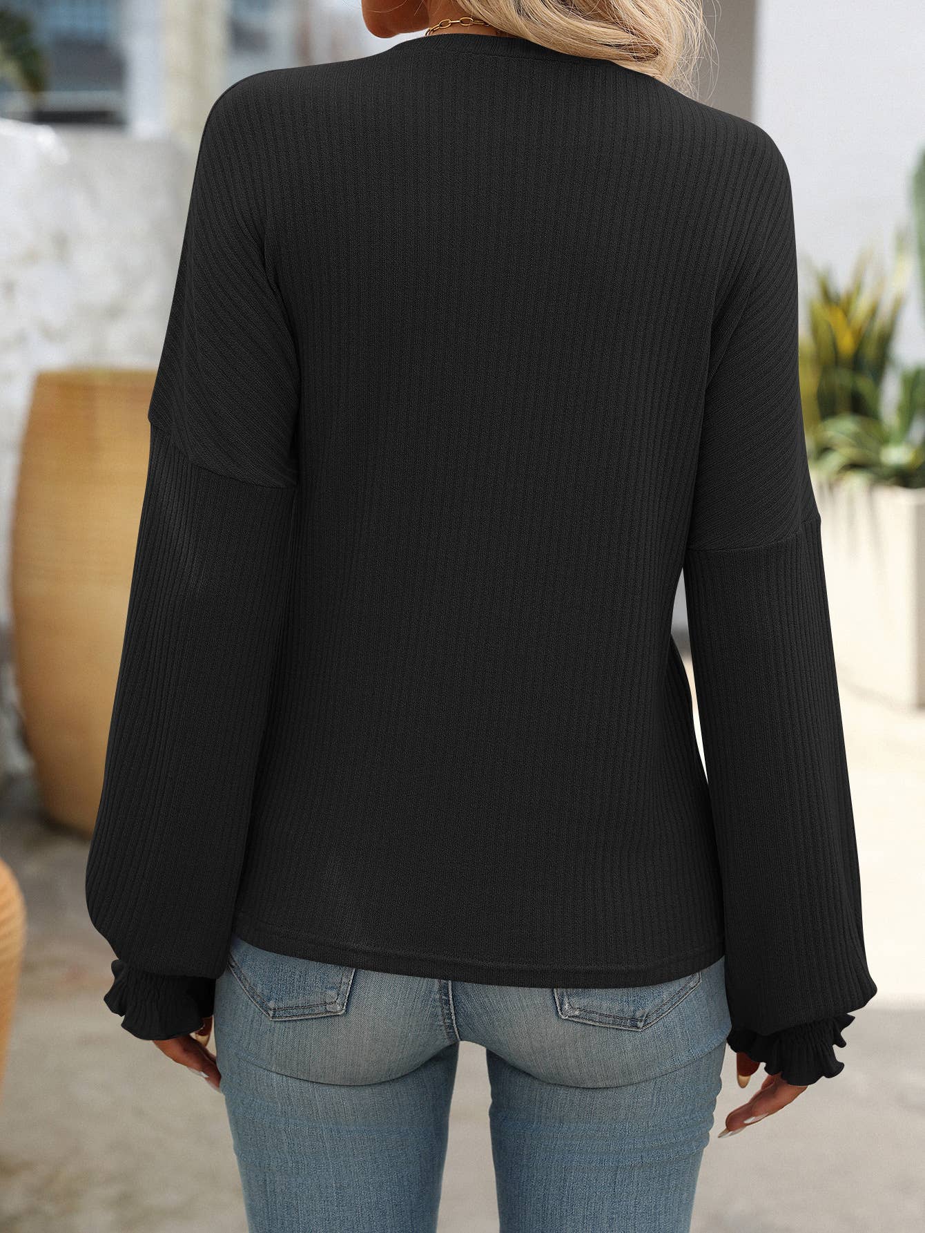 Ribbed Knit Long Sleeve Top
