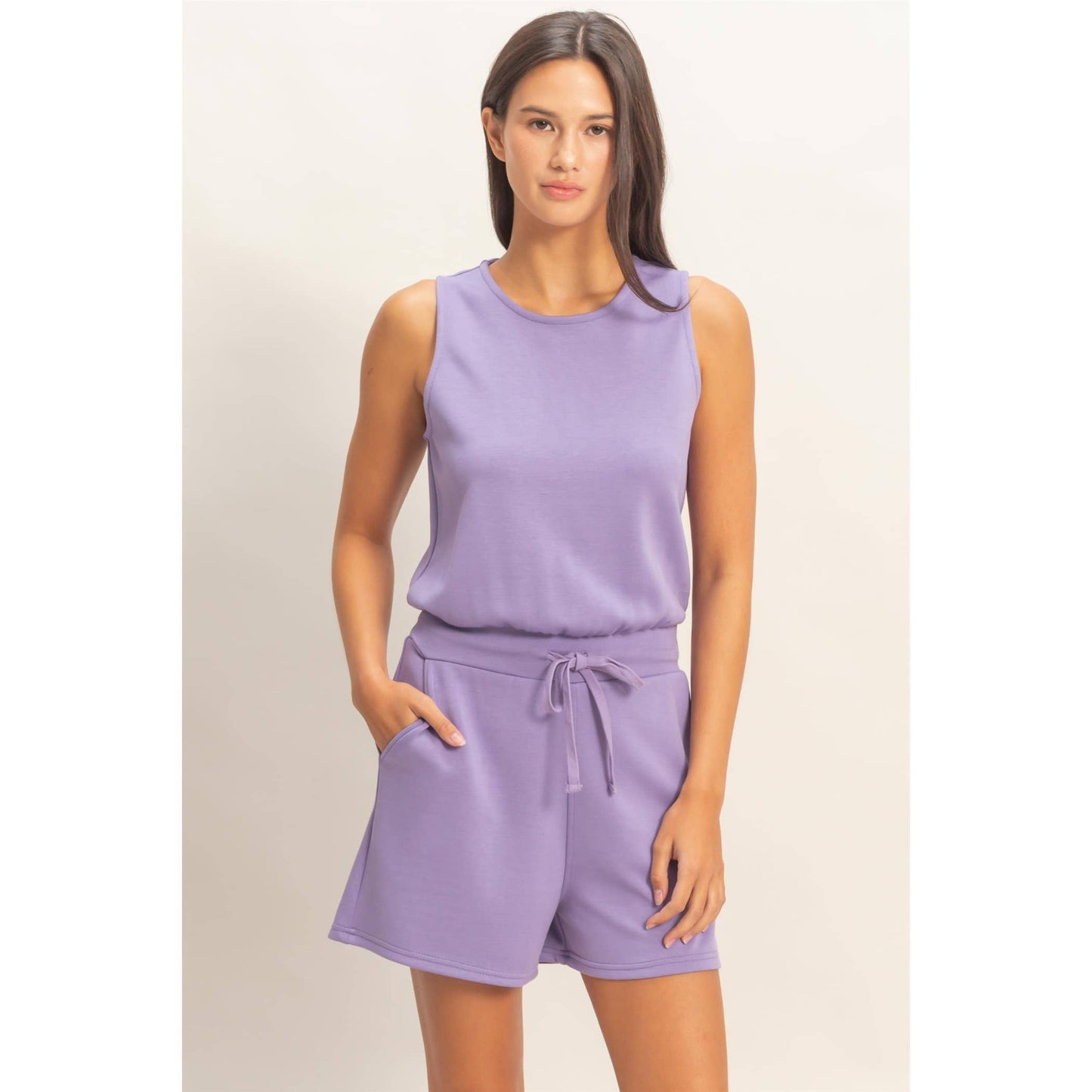 Drawstring Waist Sleeveless Romper