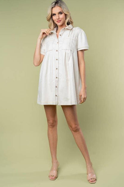 Short Sleeve Solid Denim Dress - Southern Sassy Boutique