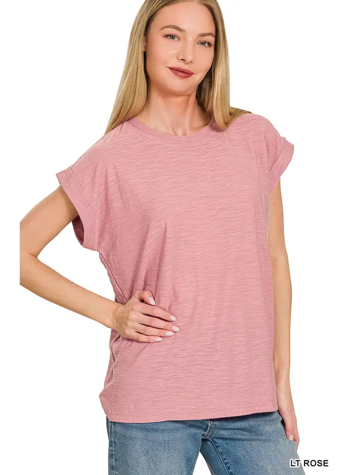 Soft Slub Cuffed Sleeve Tee