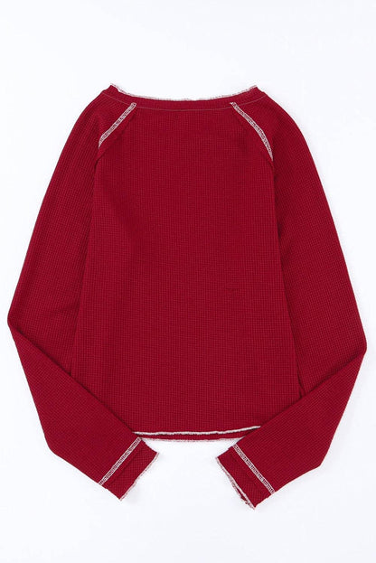 Waffle Knit Long Sleeve Top - Southern Sassy Boutique