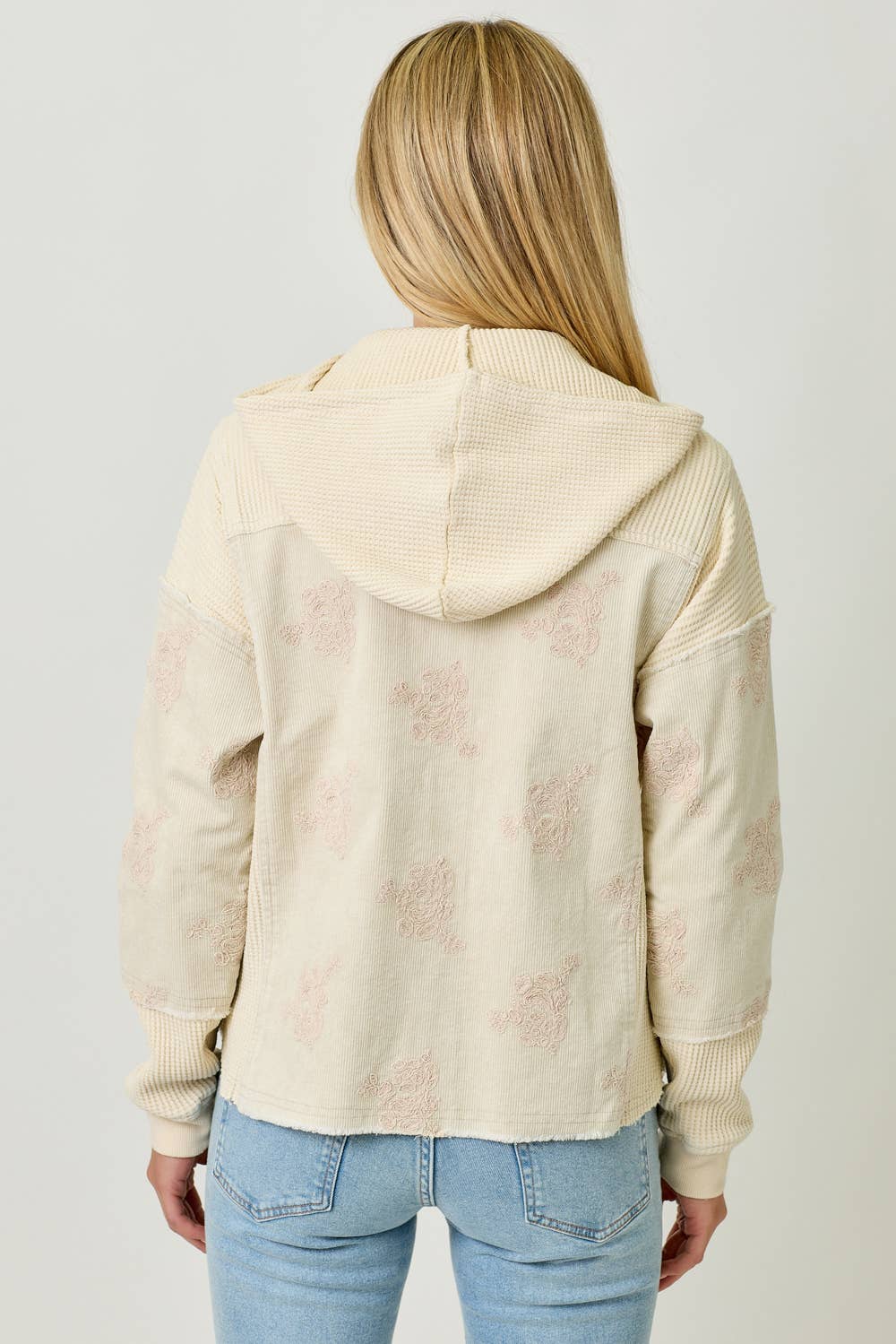Flower Embroidery Hoodie Jacket