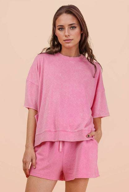 PLUS SIZE Mineral Washed Knit Casual Top & Shorts
