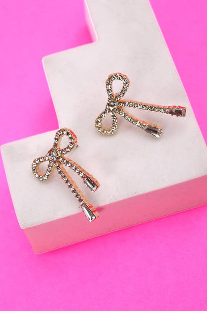 Rhinestone Bow Dro Earrings