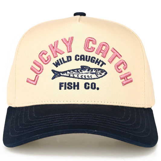 Lucky Catch Embroidered Letter on Two Tone Trucker Hat