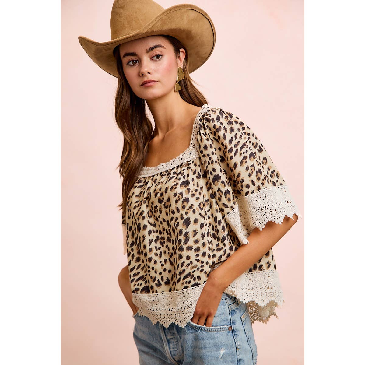 Leopard & Lace Square Neck Blouse