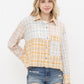 Mix Plaid Pocket Front Button Up Crop Shirt