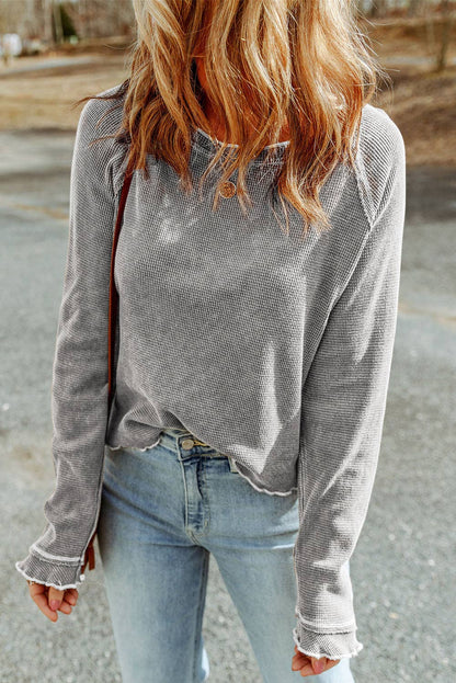 Waffle Knit Long Sleeve Top