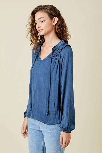 Ruffled Satin Blouse - Southern Sassy Boutique