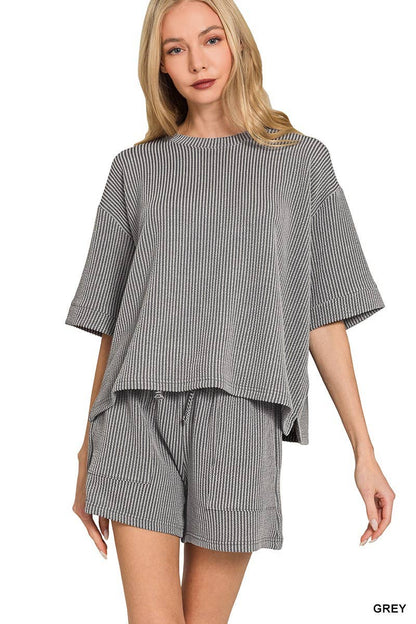 Ribbed Half Sleeve Tee & Short Pants 2PC Set