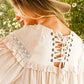 Lace-Up Back Detail Swiss Dot Patterned Blouse