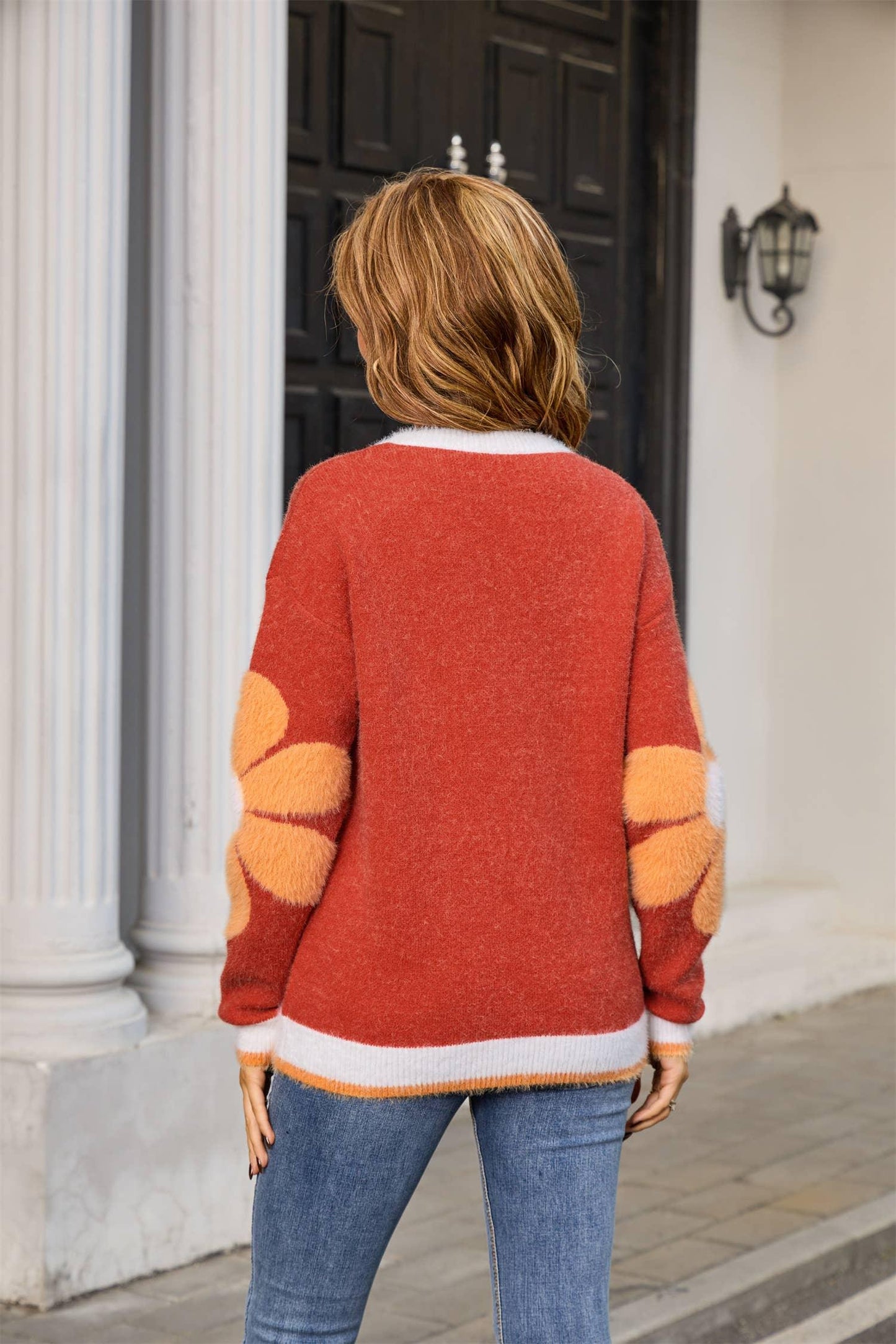 Fuzzy Flower Knit Sweater SZ53-SW9371 - Southern Sassy Boutique