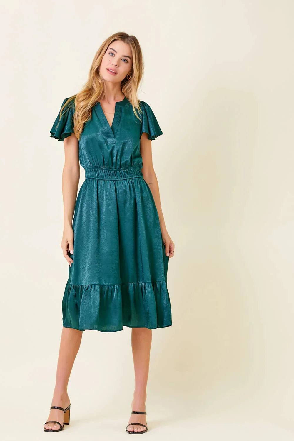 Crushed Satin Midi Dress - Southern Sassy Boutique