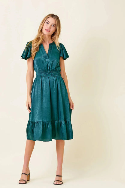 Crushed Satin Midi Dress - Southern Sassy Boutique