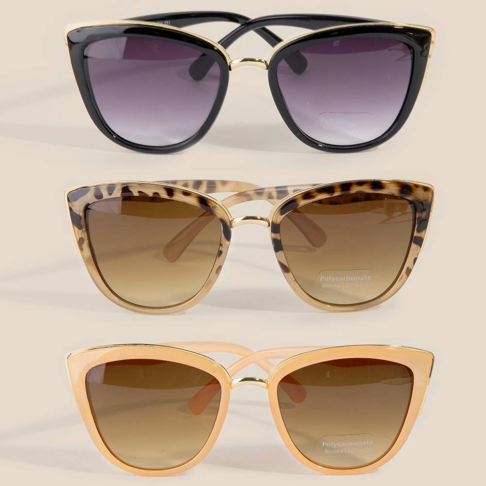 Metallic Accent Cat Eye Sunglasses Set