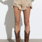 Distressed Frayed Detail Fringe Rhinestone Denim