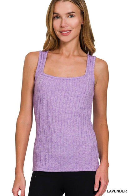 Ribbed Square Neck Tank Top