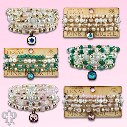 Pearl, glass and gold bead bracelet with Austrian crystal - Southern Sassy Boutique