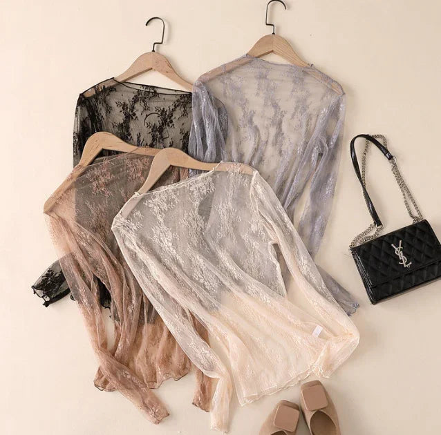 Semi Sheer Mesh Floral Lace Layering See Through Top - Southern Sassy Boutique