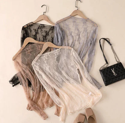 Semi Sheer Mesh Floral Lace Layering See Through Top - Southern Sassy Boutique