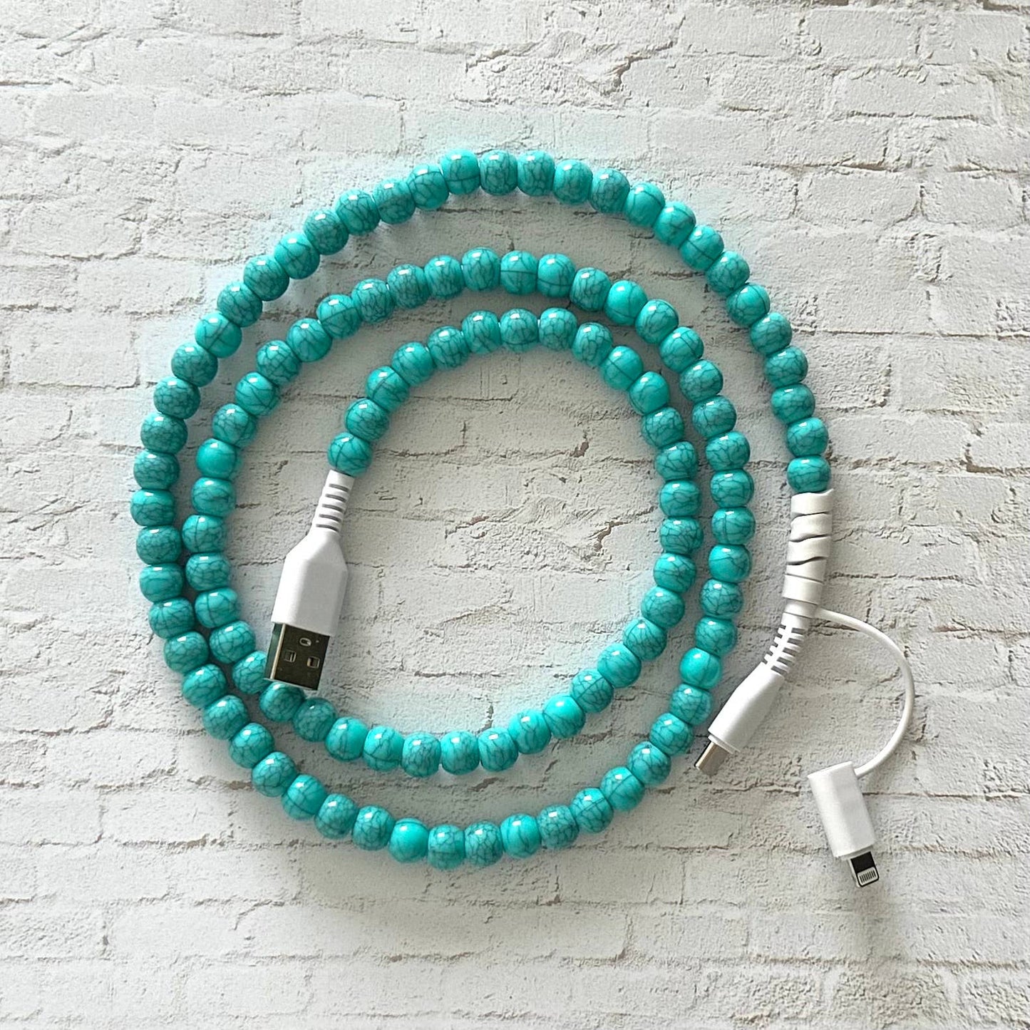 "Turquoise" 2 in 1 USB-C Cord Beaded Phone Charging Cable