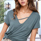 Stretchy Cutout Front Pocket Short Sleeve Basic Top