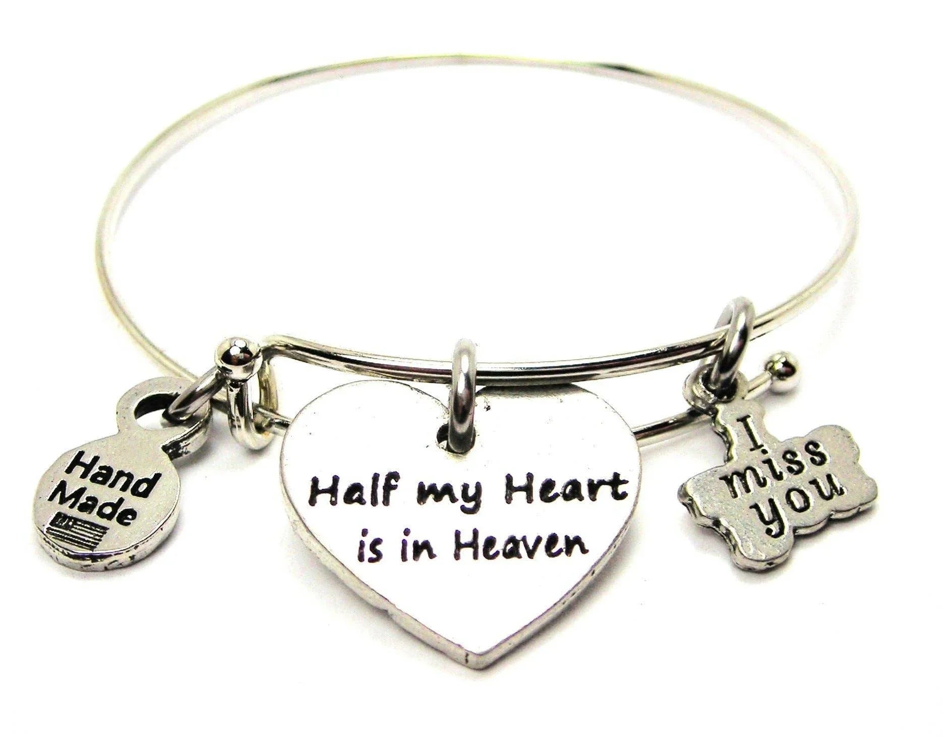 Half My Heart Is In Heaven Heart Bangle Bracelet Bereavement - Southern Sassy Boutique