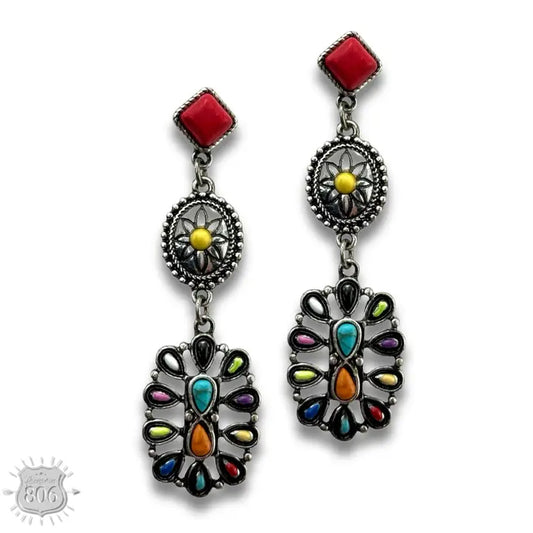 Flower Concho Post Triple Drop Earrings