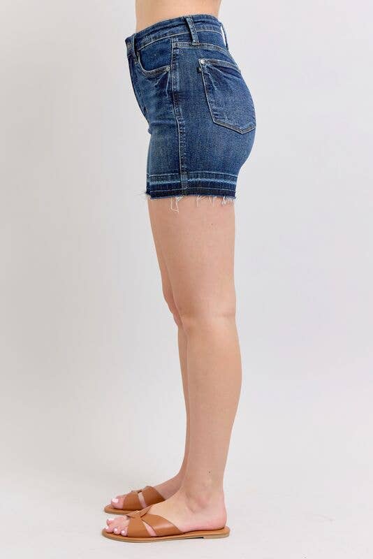 High Waisted Tummy Control Destroy Release Hem Shorts