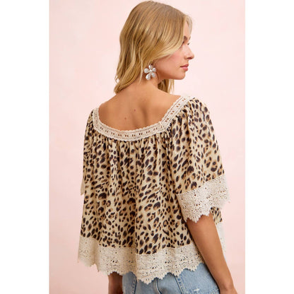 Leopard & Lace Square Neck Blouse
