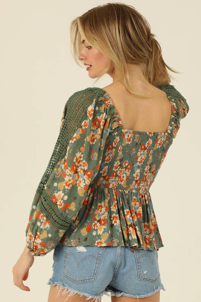 SMOCKED BOICE SWEETHEART NECKLINE CROCHET INSETD - Southern Sassy Boutique