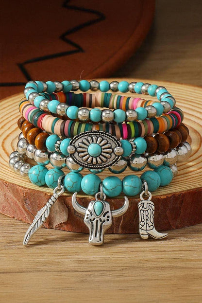 LDC Western Turquoise Beaded Multi Layer Bracelet Set - Southern Sassy Boutique