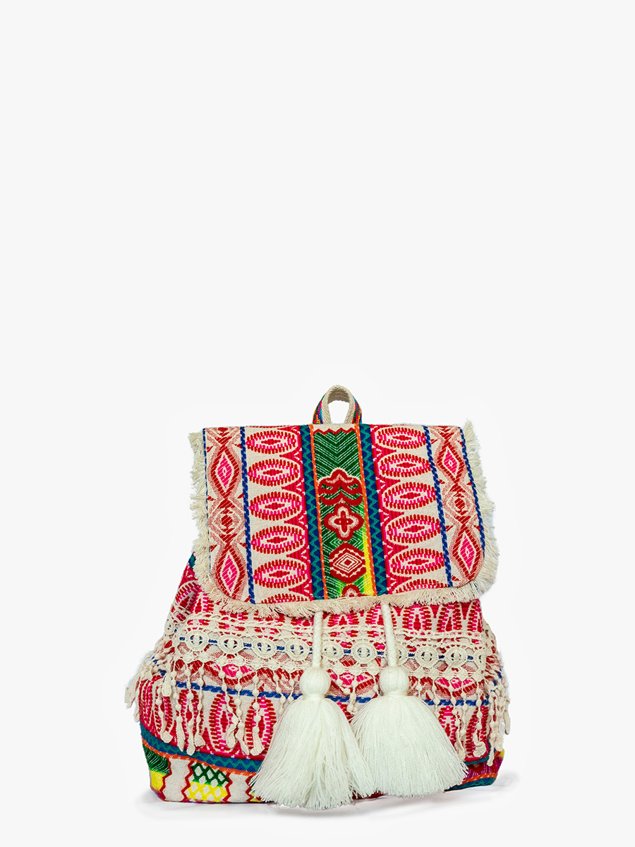 Halo Patterned Cotton Backpack w/ Tassels