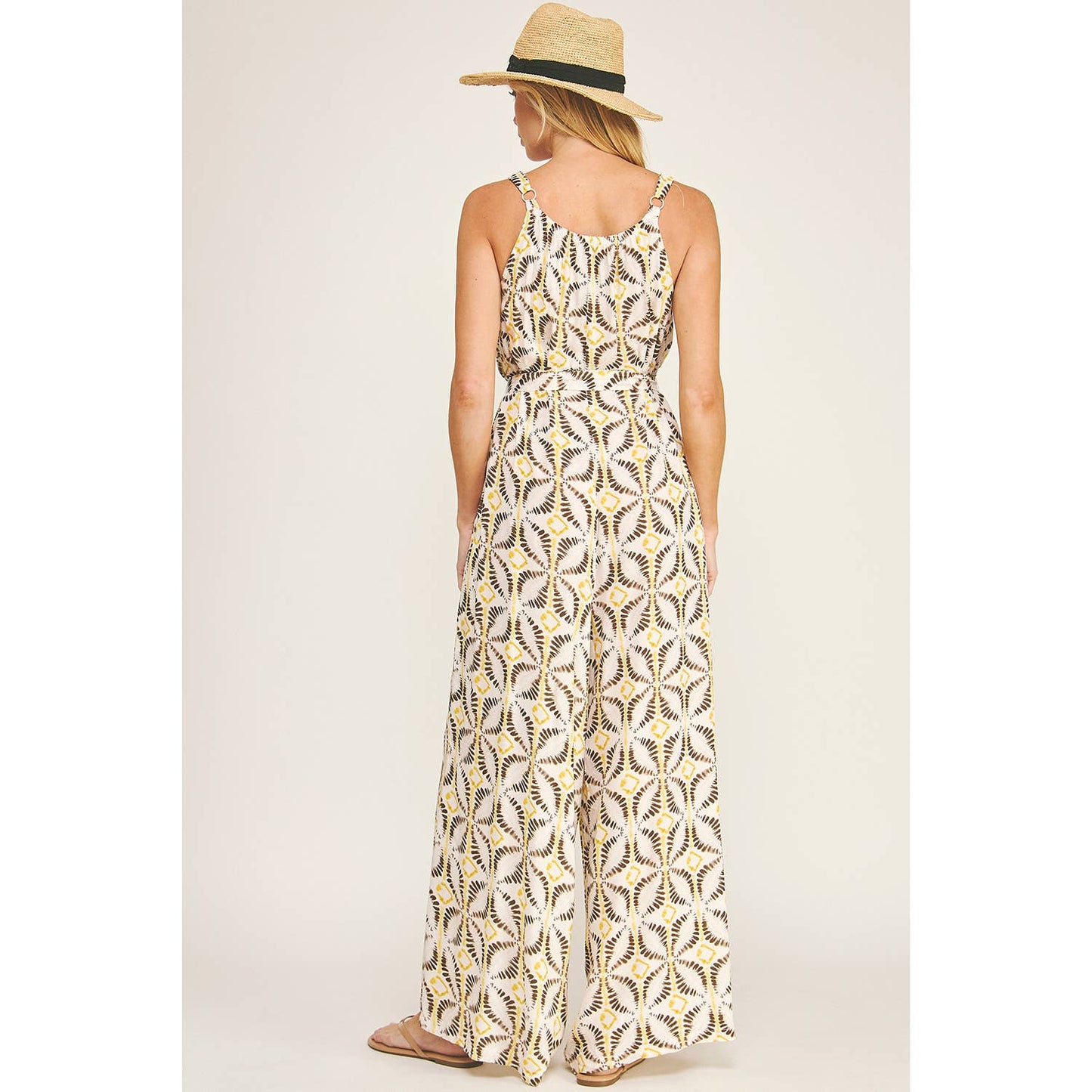 Tie Waist Wide Leg Jumpsuit with Bead Detail