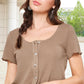 Stretchy Brushed Waffle Knit Short Sleeve Button Top