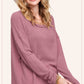 Brushed Waffle Fabric Loose Fit Long Sleeve Top