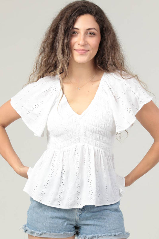Eyelet Embroidered Smocked Bodice