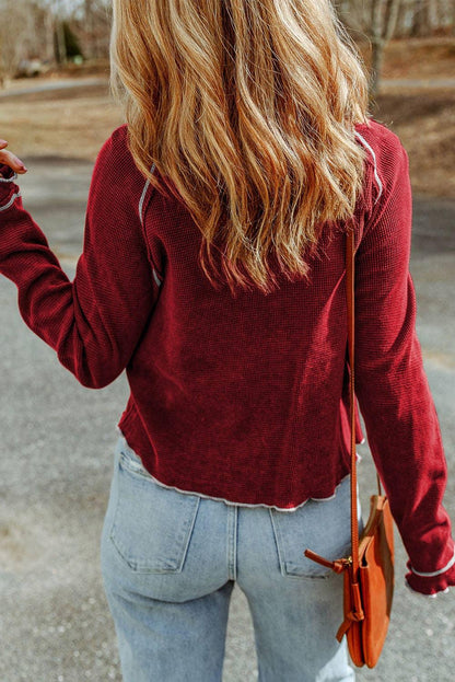 Waffle Knit Long Sleeve Top - Southern Sassy Boutique