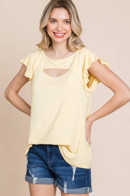Curvy Solid Jersey Cut Out Bell Sleeves Top
