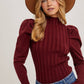 MOCK NECK PUFF SLEEVED KNIT TOP