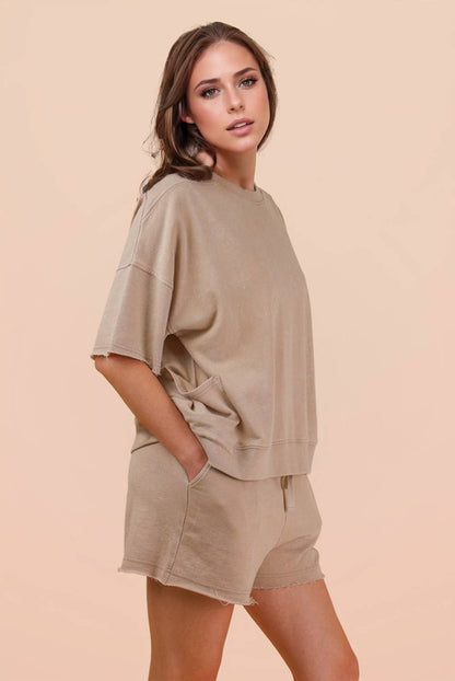PLUS SIZE Mineral Washed Knit Casual Top & Shorts