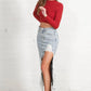 High Rise Distressed Denim Maxi Skirt