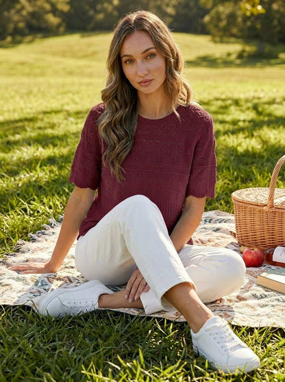 Cotton Crochet Casual Knitted Sweater